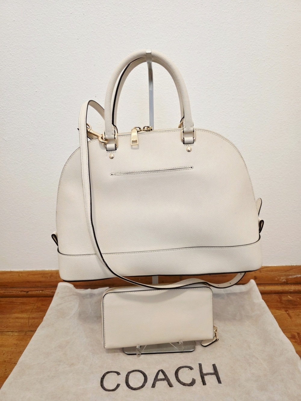 COACH Sierra Satchel + Accordian Zip Wallet w/ Stardust Studs In Chalk - Picture 2 of 16